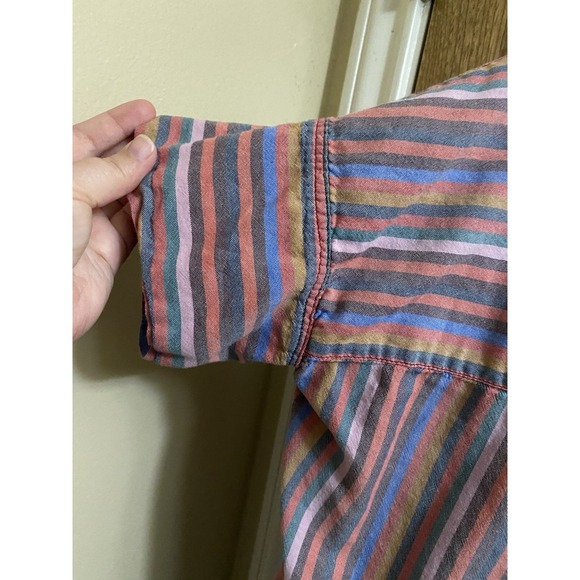 Madewell Courier Button-Back Shirt in Rainbow Stripe V-neck Cotton Oversized XXS - Picture 11 of 12